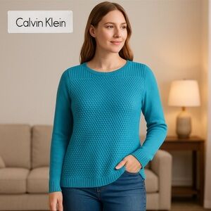 Calvin Klein Women’s Blue Basket Weave Knit Sweater Size Large